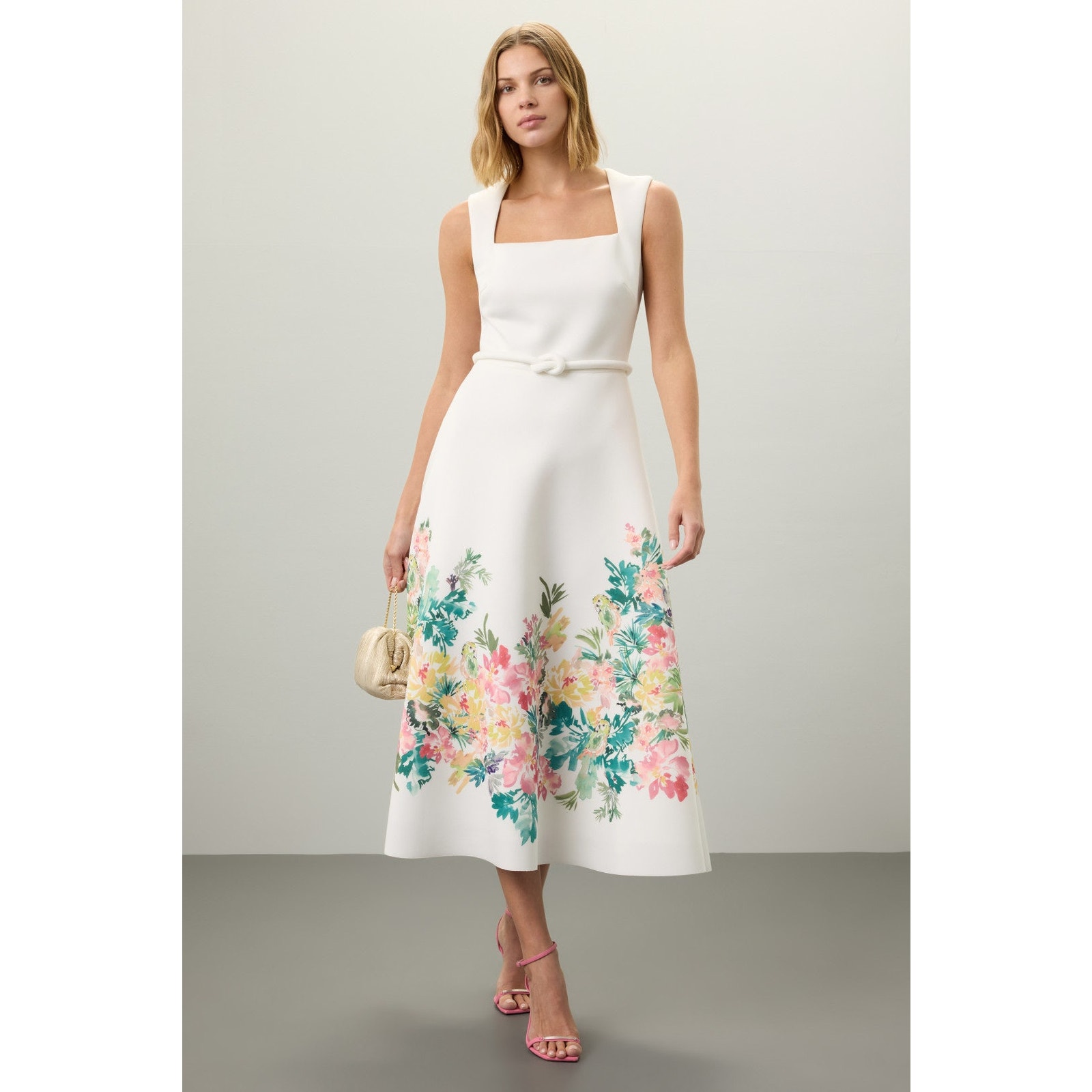 Badgley Mischka Printed Full Skirt Midi Dress - Sz 8